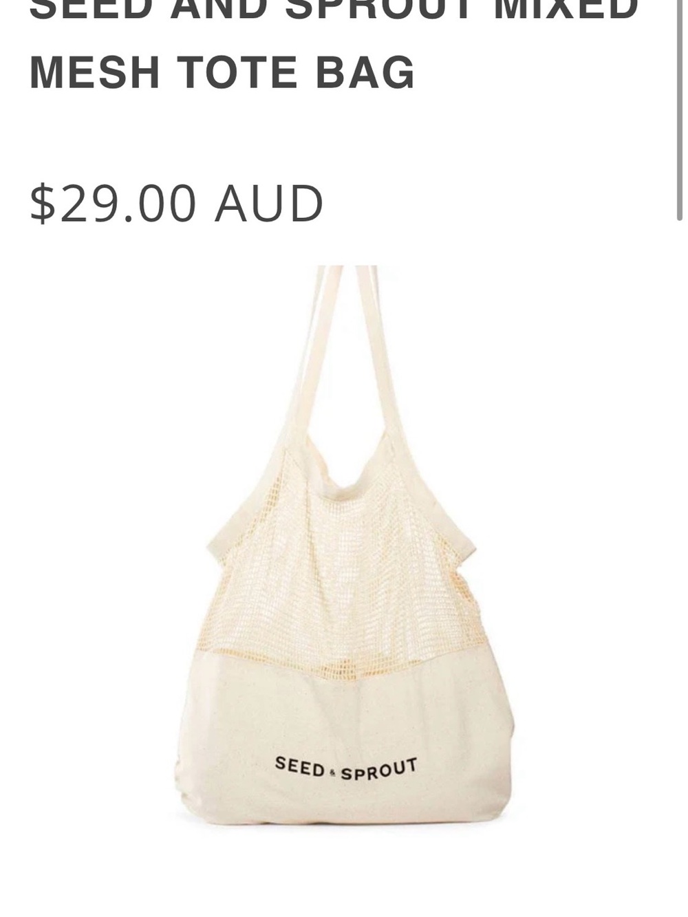 Australian Brand - Organic Mesh Tote Bag (Soft)